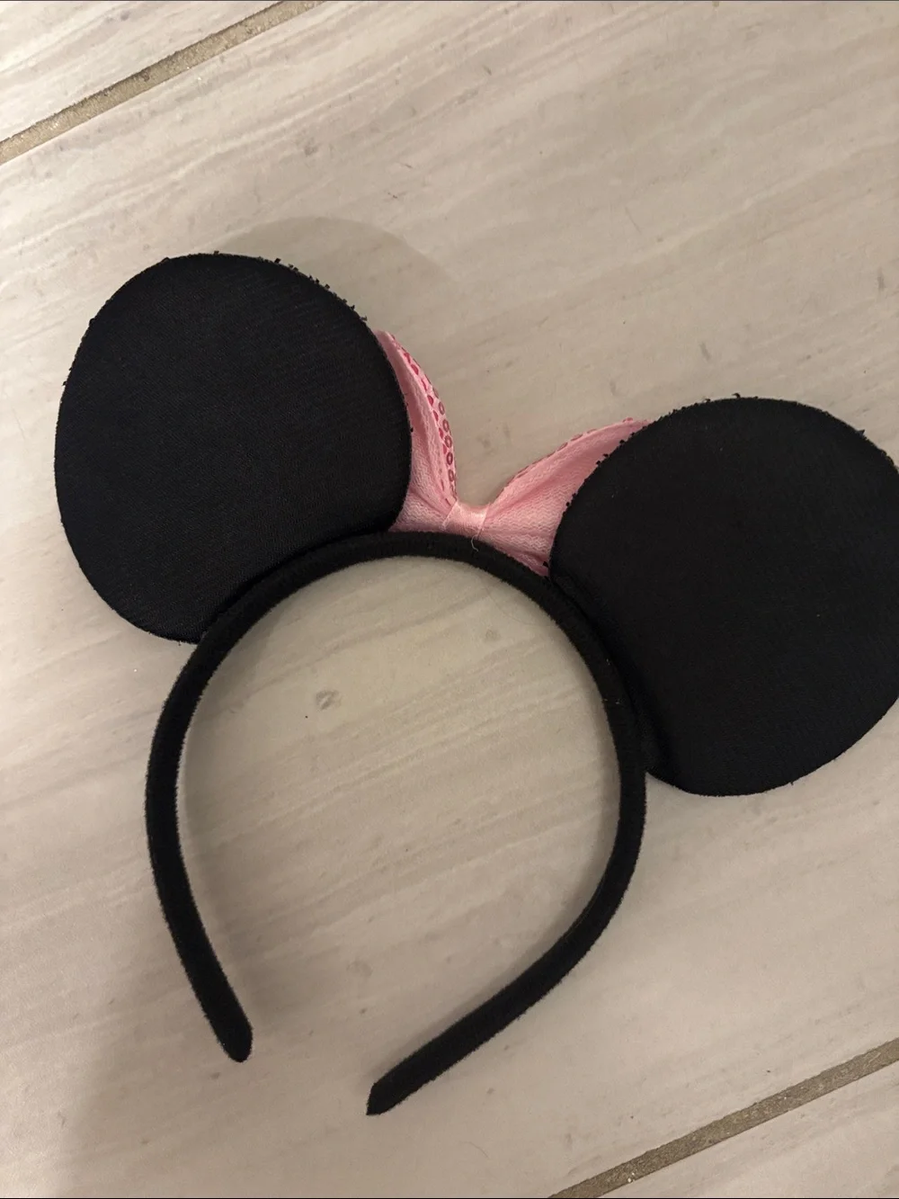 Kids Black Sequin Ear Headband with Pink Sequin Bow